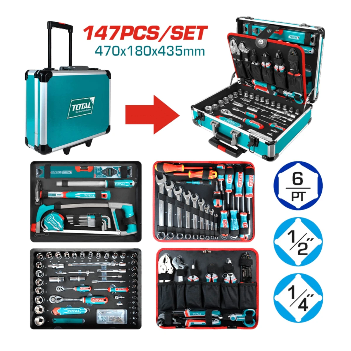Set de herramientas manuales 147pcs con maletin total