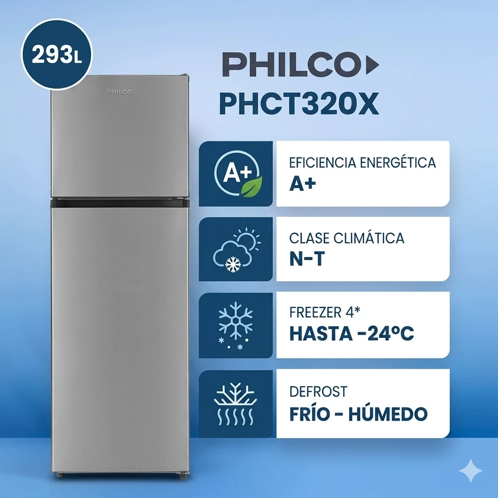 Heladera 320l Ciclica E/a+ Inox Philco