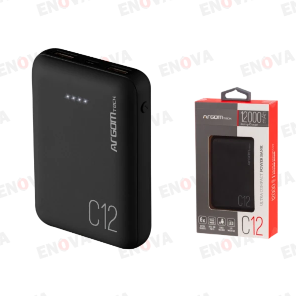 Power Bank C12 12,000 mAh, 2 puertos, negro