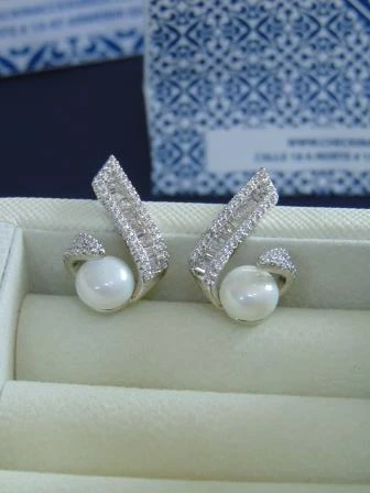 ARETE RODIO PLATE ZIPZAP BAGUET PERLA 2