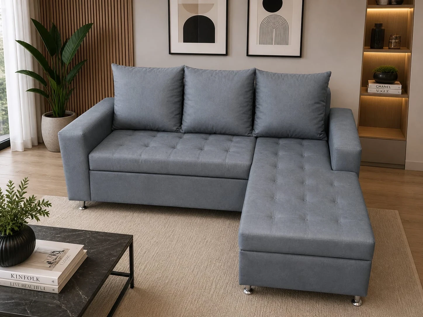 SILLON EN L COLOR GRIS 1.80 x 1.40