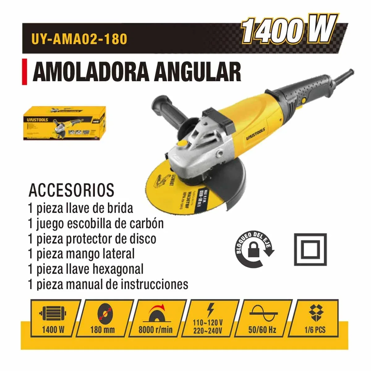 AMOLADORA UYUST 7" 180 MM-1400W