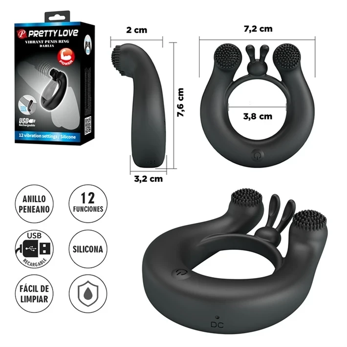 Anillo Vibrador Doble Motor con 12 Modos para Parejas