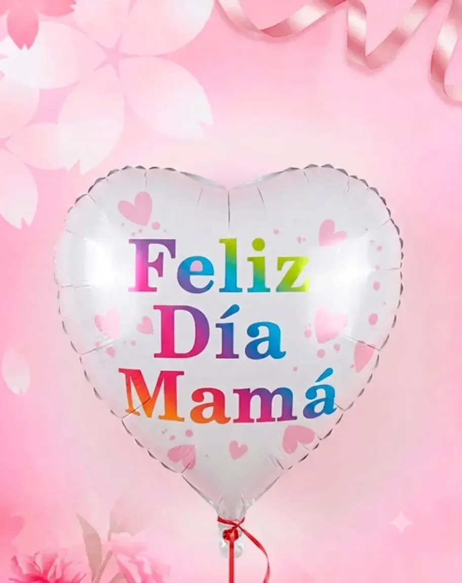 Globo metalizado 18 pulg "Feliz dia mama" corazon blanco 