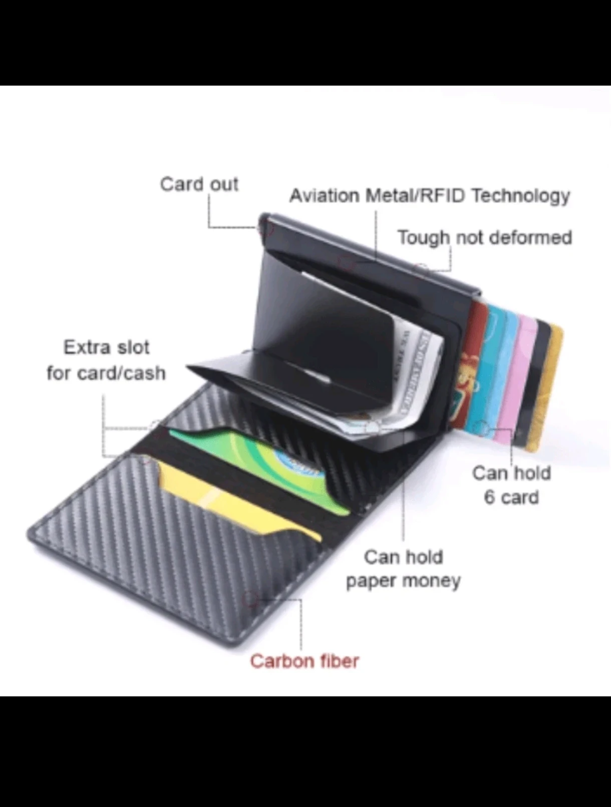 Billetera Inteligente con Tarjetero Pop-Up y Bloqueo RFID - Fibra de Carbono 6