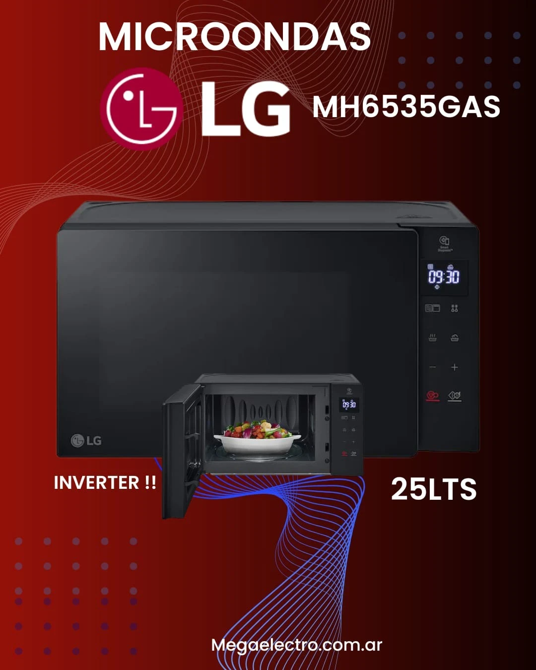 MICROONDAS LG MH6535GAS 25 LTS INVERTER BLACK