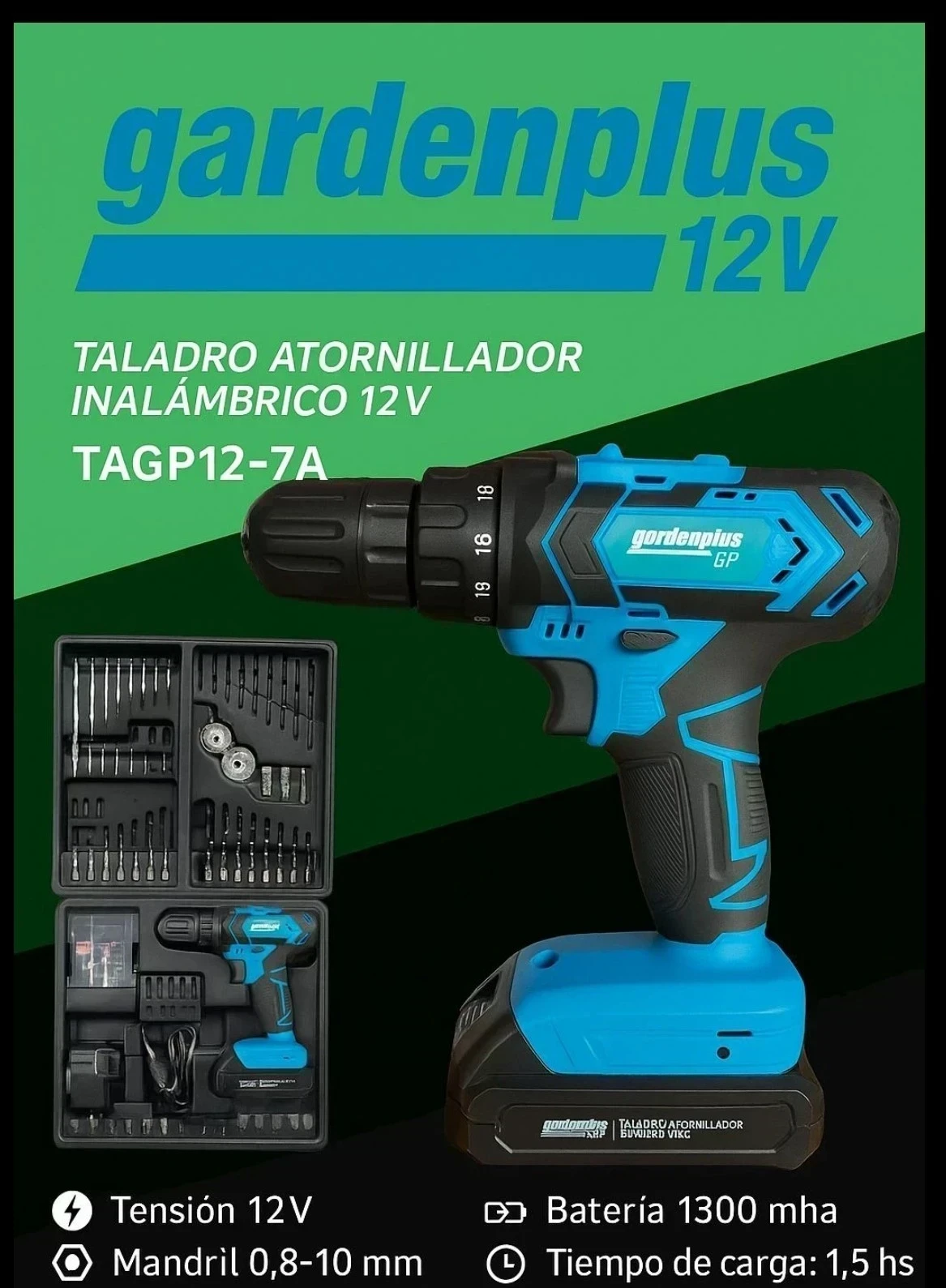 *TALADRO ATORNILLADOR GARDEN PLUS TAGP12-7A 