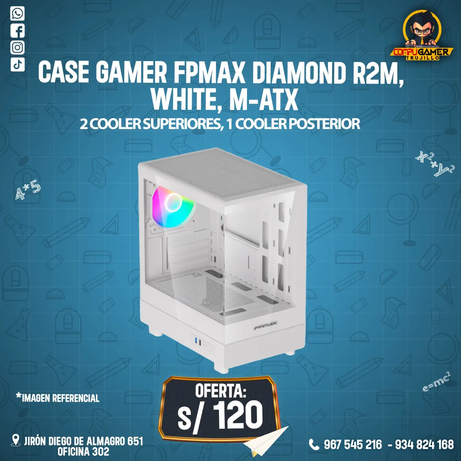 CASE GAMER FPMAC DIANOND R2M, WHITE, M-ATX 