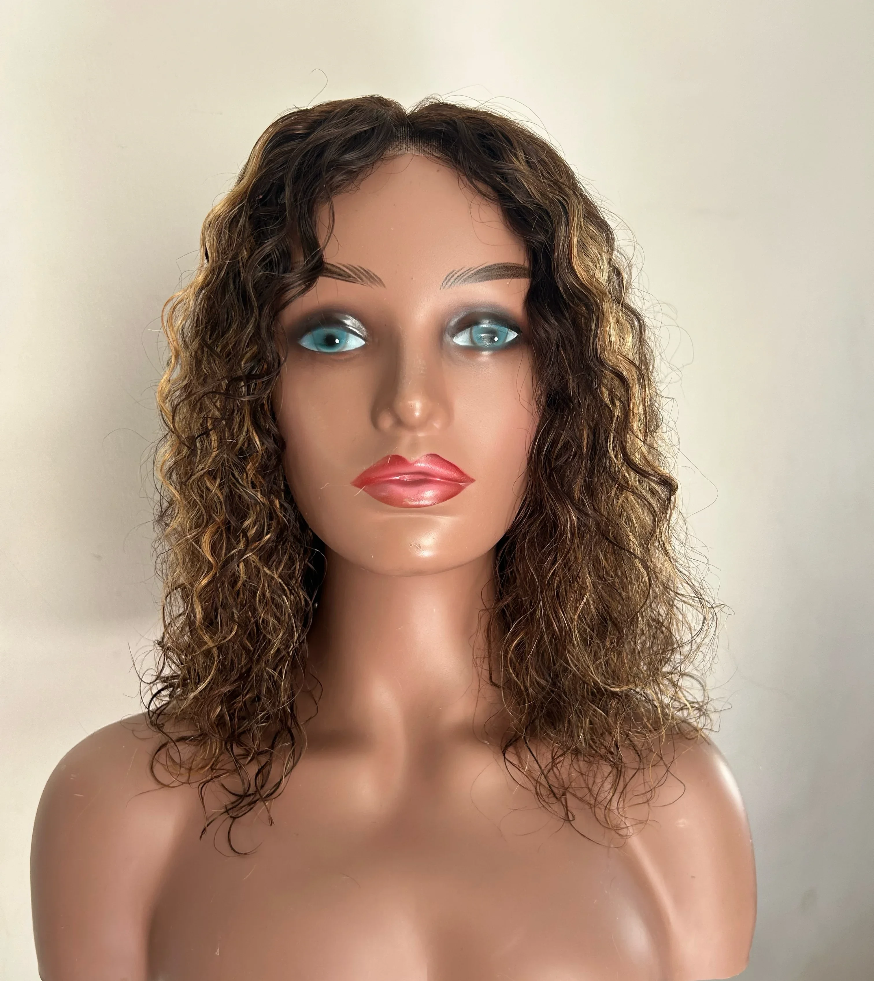 Peluca de cabello humano sin pegamento, 4/27 con reflejos rizados, cierre de encaje, pelucas precortadas 4x4 HD 12”  4