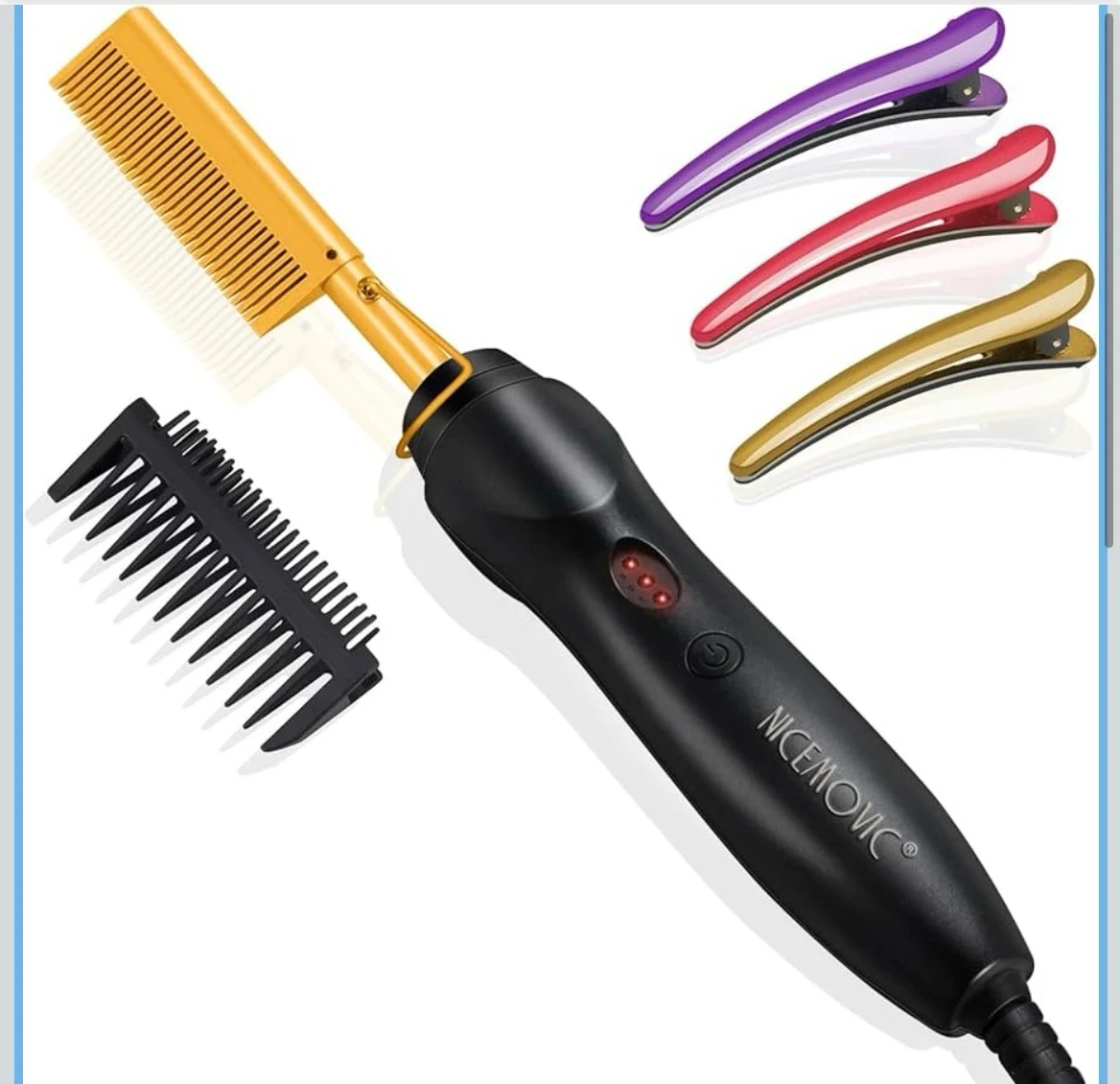 Peine Alisador de Cabello con Calentamiento Cerámico - Cepillo de Prensado Caliente para Cabello Natural Negro, Barbas Postizas y Rizado 