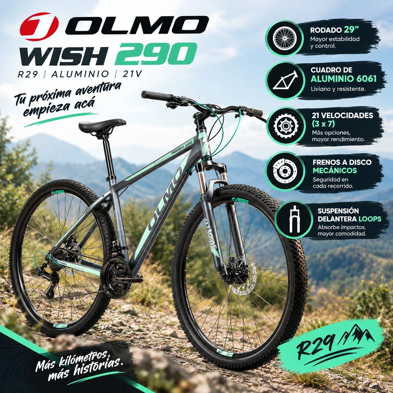 BICICLETA OLMO WISH 290 R29 ALUMINIO- NEGRO AMARILLO