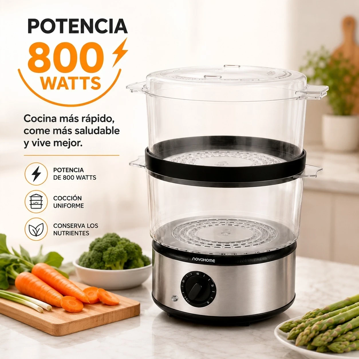 Vaporera 2 niveles 800 watts novohome 3