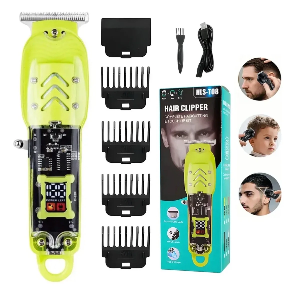 Rasuradora Recortadora Barbería Transparente LED USB – Máquina Patillera Cortadora de Cabello y Barba