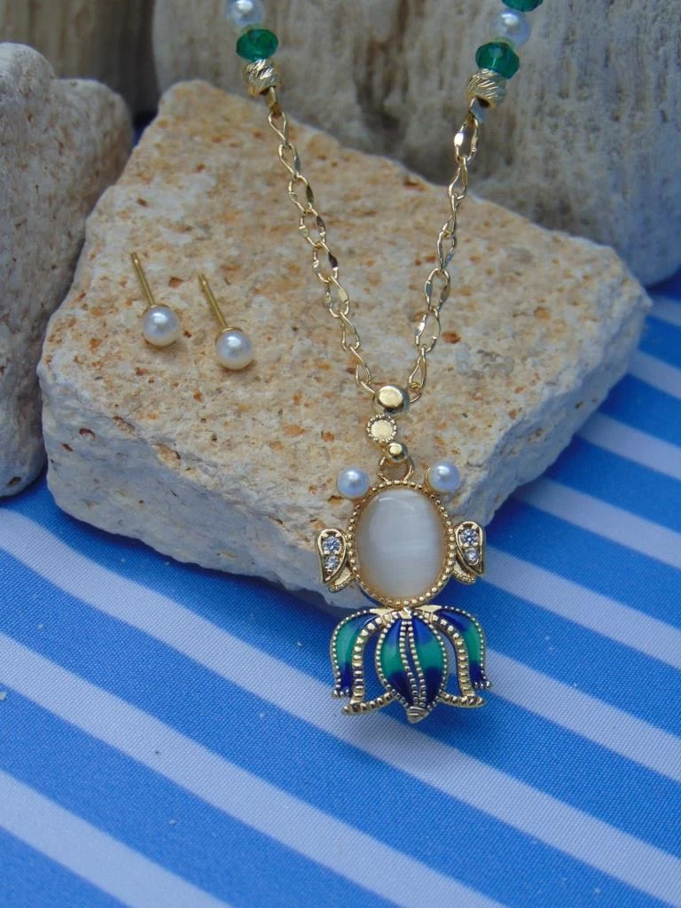 JUEGO RODIO DOR MURANO VERDE MINI PERLAS