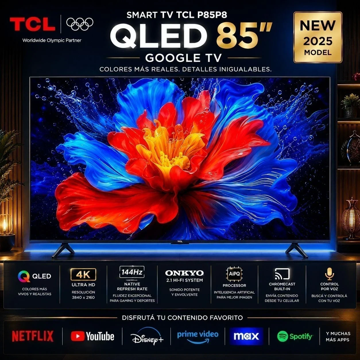 SMART TV TCL 85” QLED C/GOOGLE TV P85P8*