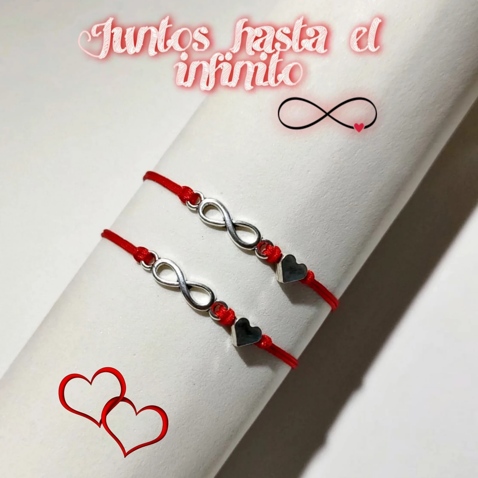 Dúo Pulseras de Infinito Sencillas con Corazón