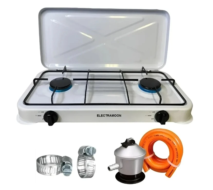 Cocina A Gas 2 Quemadores Encimera + Manguera Y Regulador