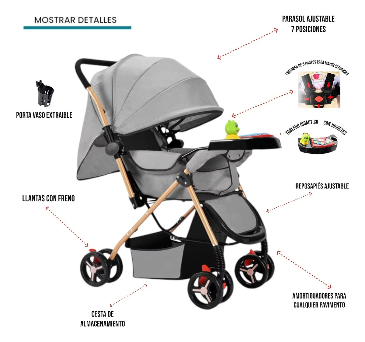 COCHE PARA BEBÉ 5 EN UNO REVERSIBLE