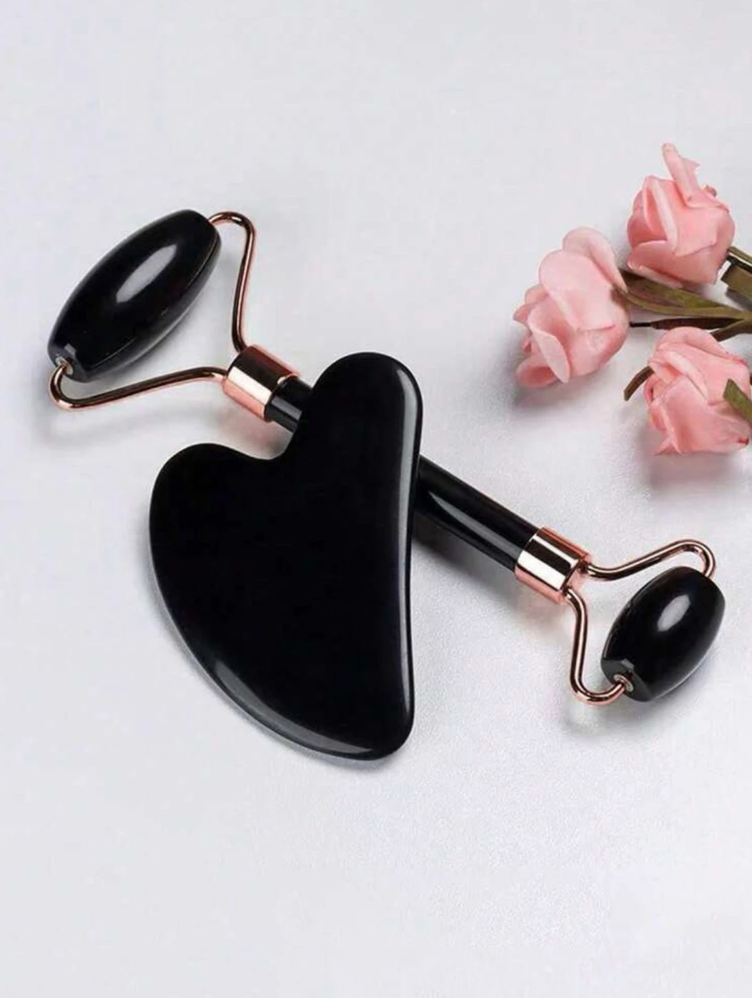 Set Facial de Obsidiana Negra | Rodillo + Gua Sha de Corazón 🖤✨ 7
