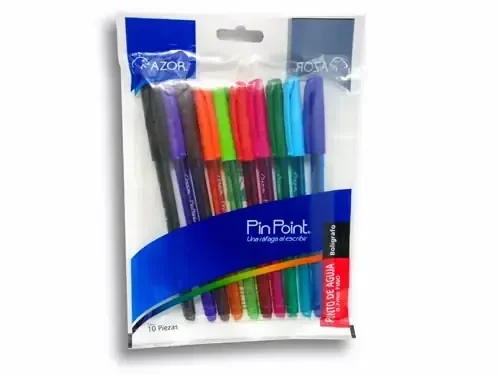 Bolígrafos azor pin point bolsa con 10 colores
