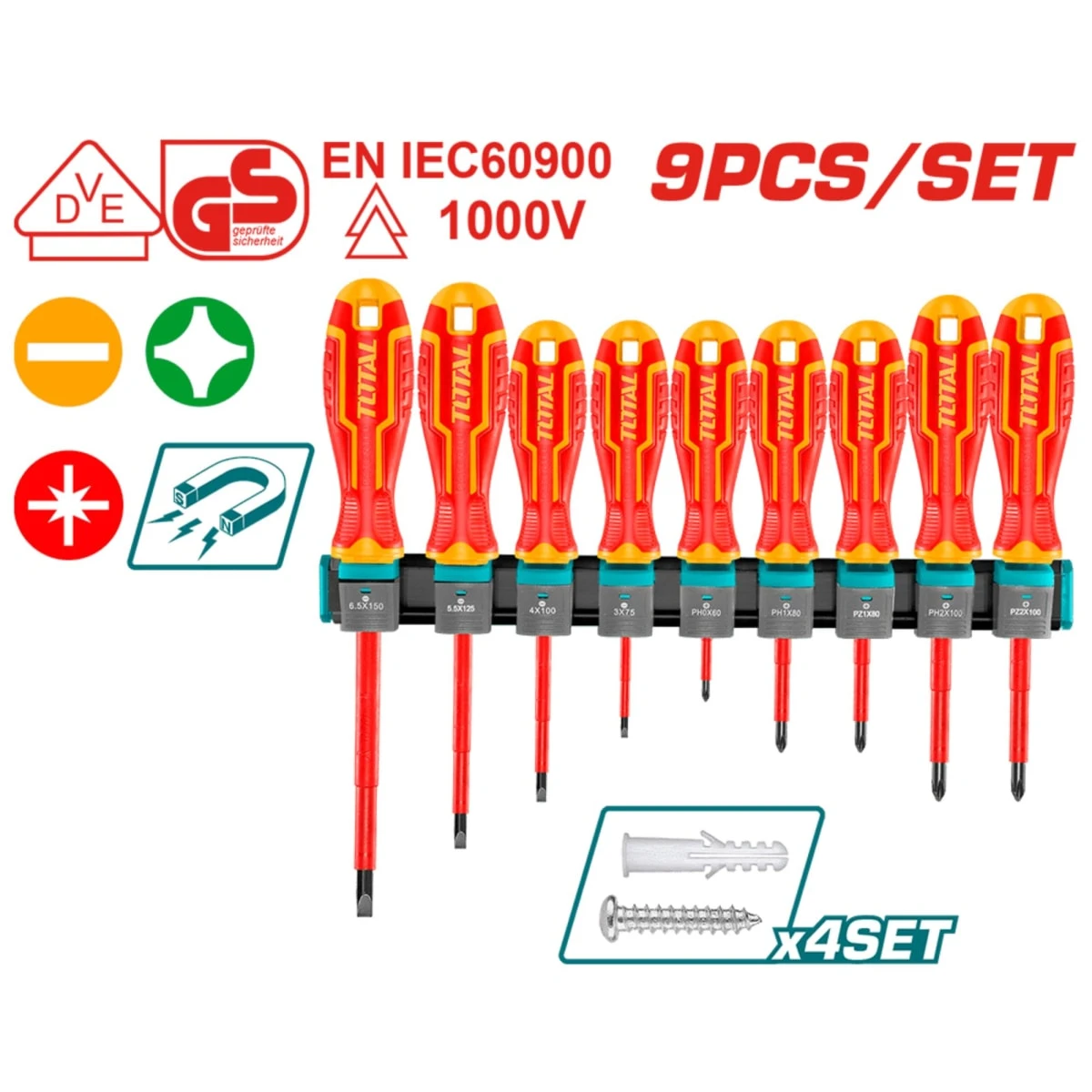 Juego de 9 desarmadores dieléctricos total 