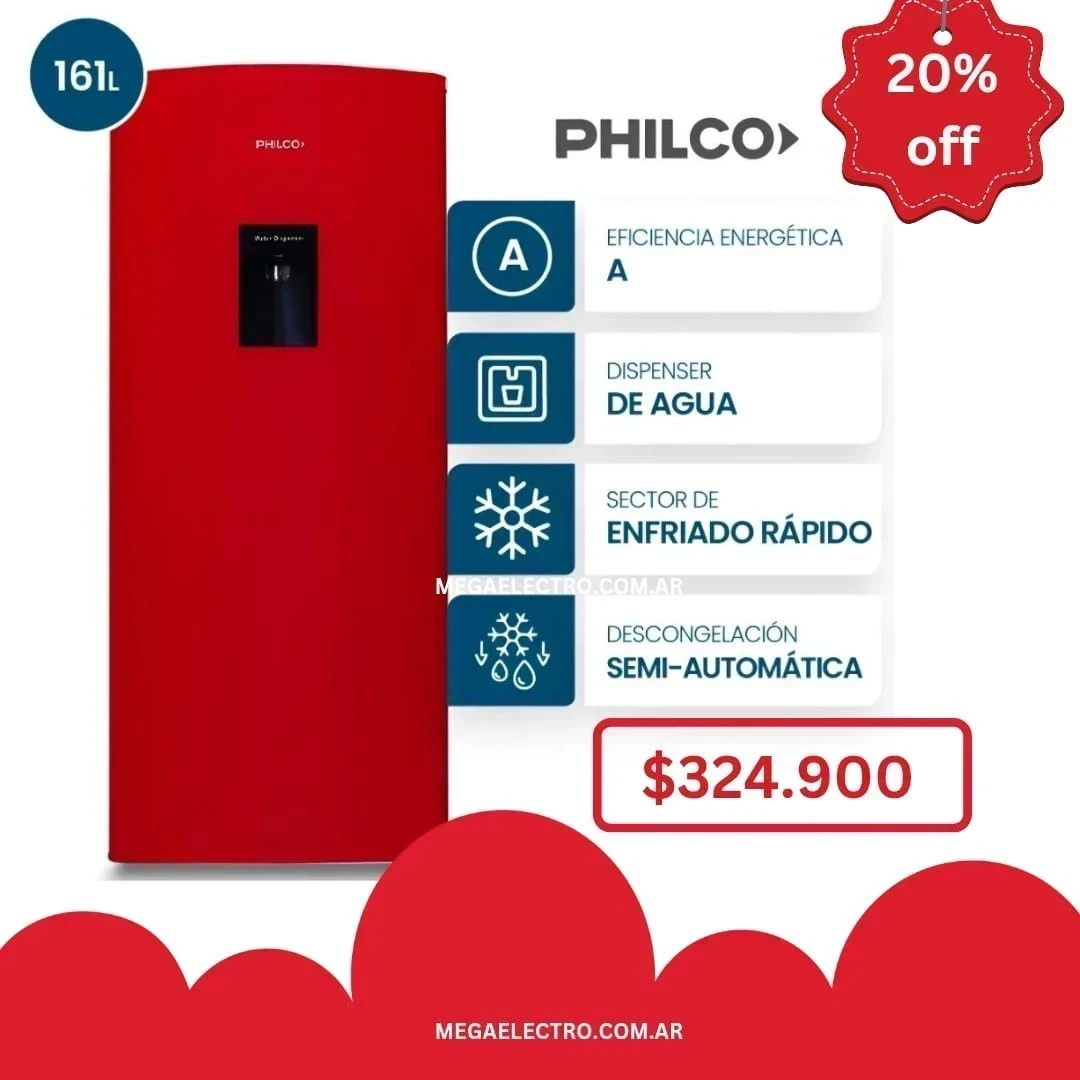 HELADERA PHILCO 161 LTS ONE DOOR C/FREEZER Y DISPENSER AGUA