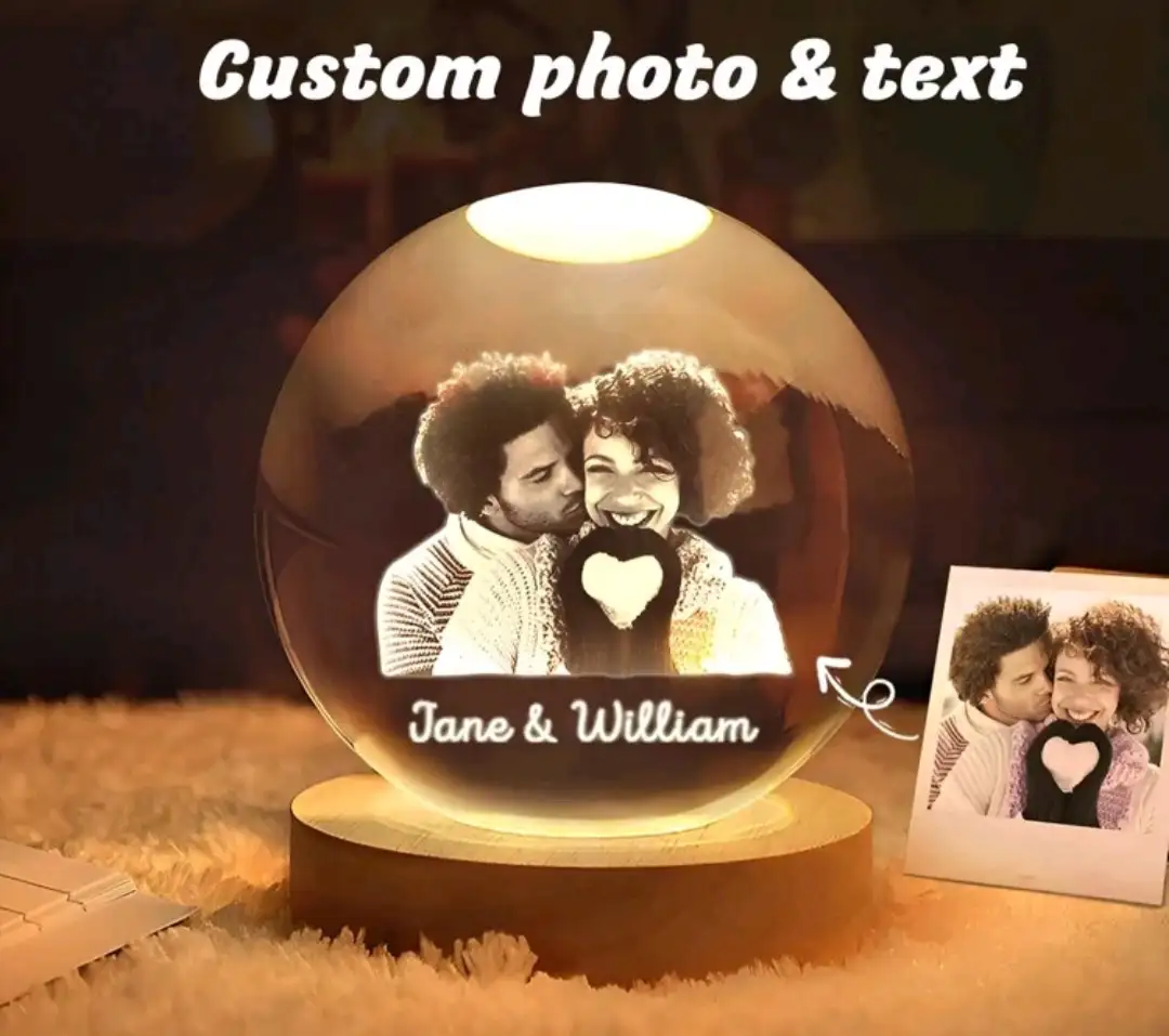 1 pieza, Luz de noche de bola de cristal LED personalizada - Lámpara de foto personalizada para decoración del hogar y la oficina | Regalo ideal para parejas, padres y seres queridos en ocasiones especiales, Bola de cristal con foto personalizada, Luz de noche con foto personalizada