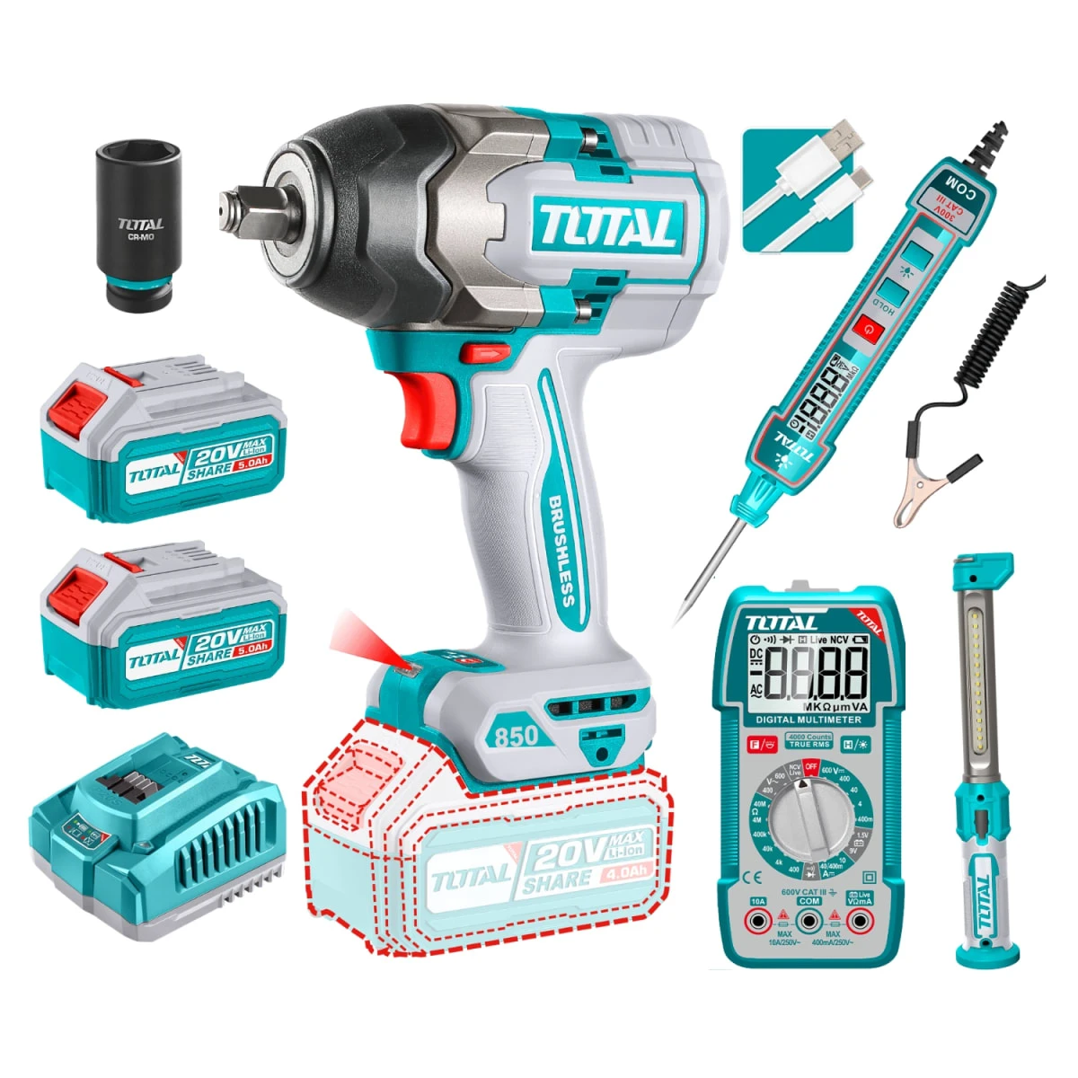 THPTCS83692 Gabinete metalico 7 cajones + llave de impacto 850nm + 369 herramientas total  2