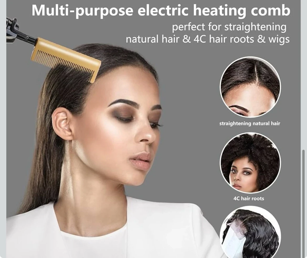  Peine caliente de 500 ℉, peine alisador de cabello de apagado automático de 60 minutos, peine caliente de cerámica ajustable de 7 temperaturas, peine de presión eléctrico para cabello 