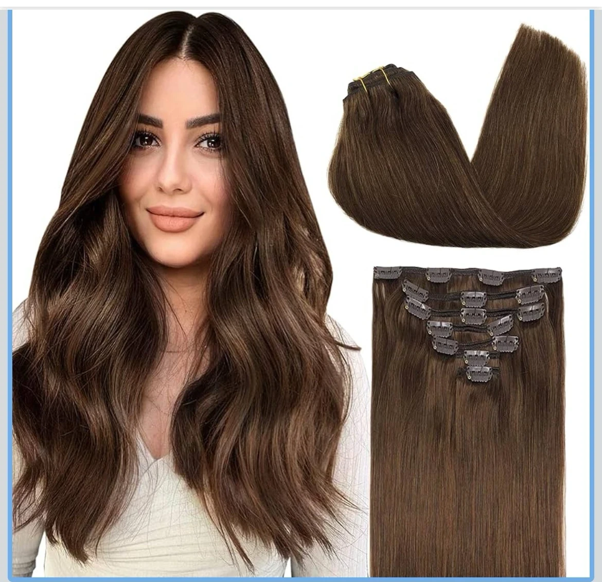Extensiones de cabello Remy para mujer, 18 pulgadas,  (120 g), 7 unidades, castaño chocolate 4A