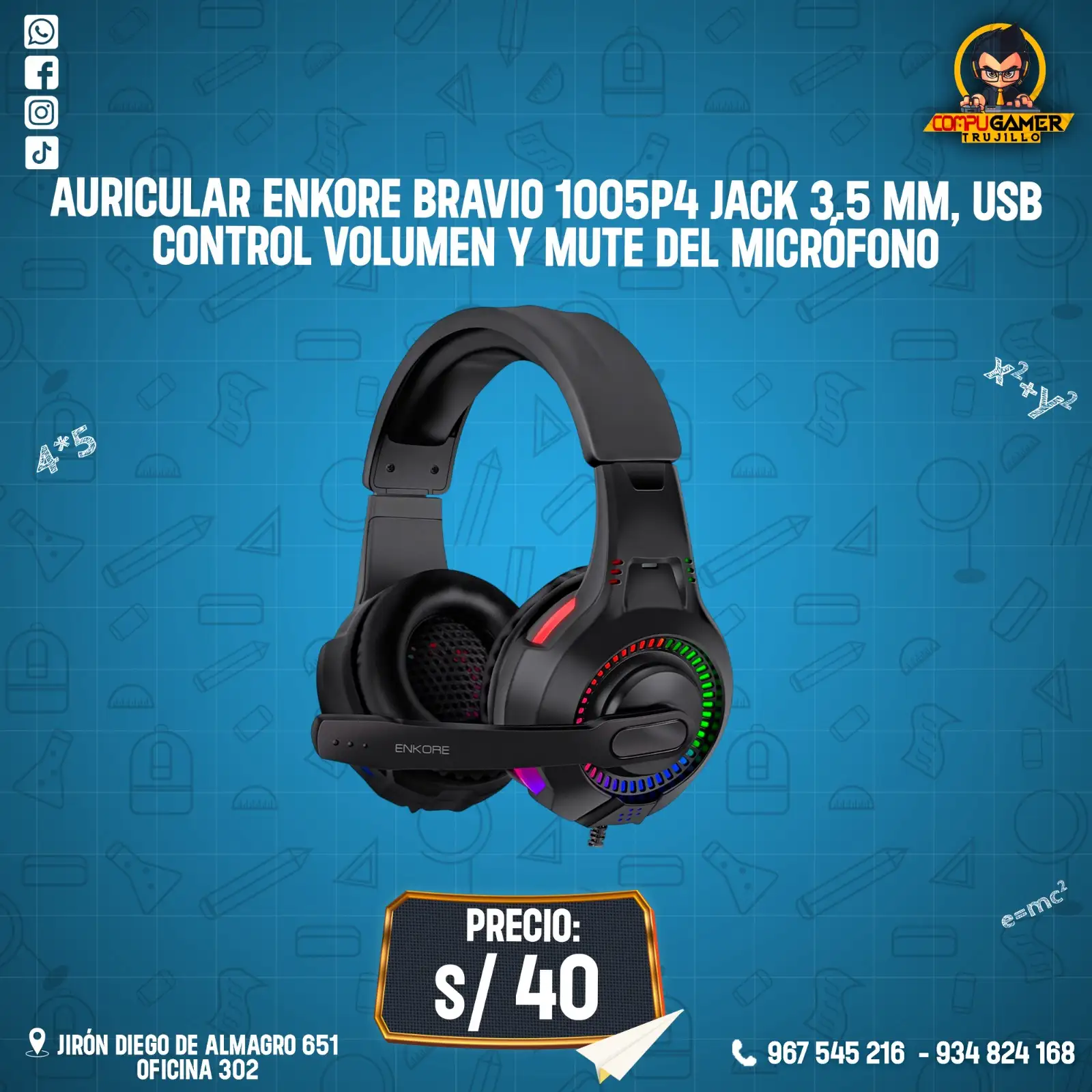 AUDÍFONO ENKORE BRAVO 5.1 ENKHG1005U CON MICRÓFONO 