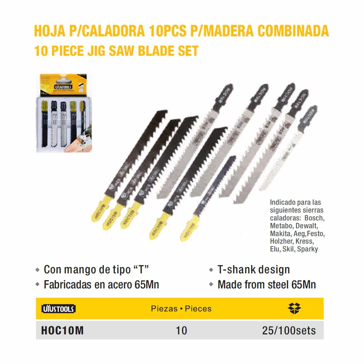 SET DE HOJA P/CALADORA P/MADERA UYUST 10 PZ
