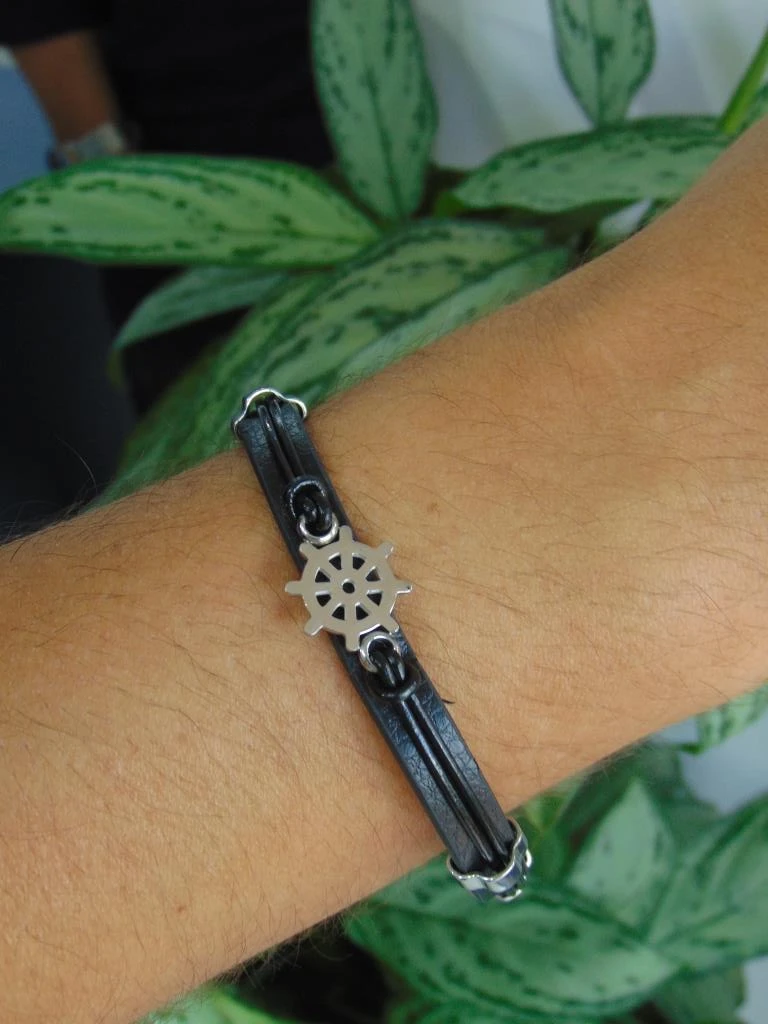 PULSERA ACERO PLATE HOMBRE CUERO DIJE TIMON   3