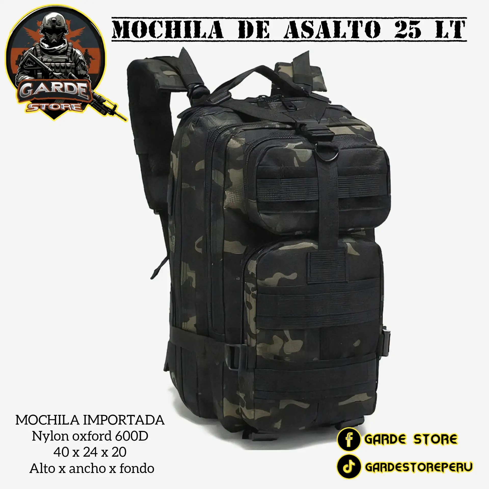 MOCHILA TÁCTICA 25LT (40 X 24 X 20)