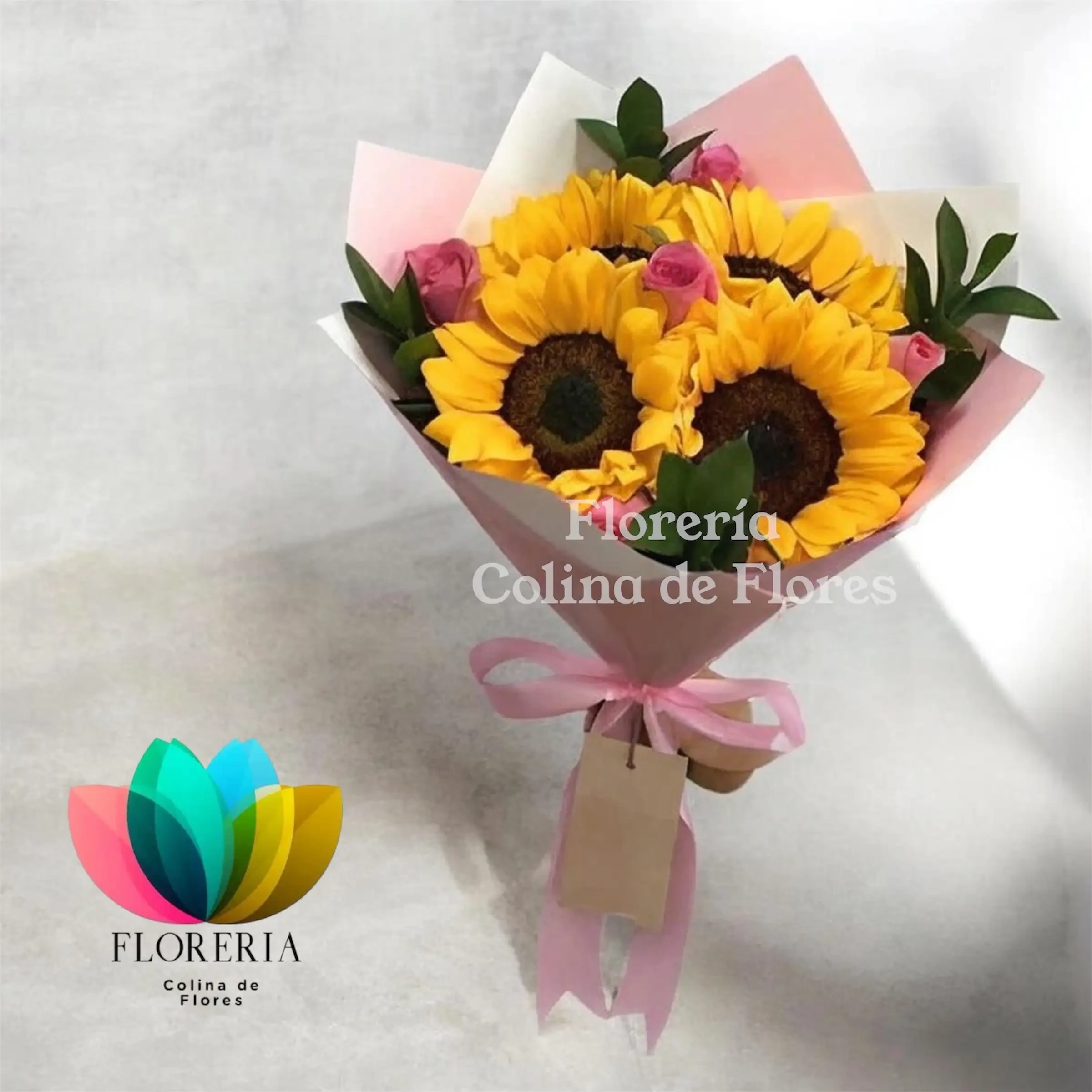 Girasol y rosas