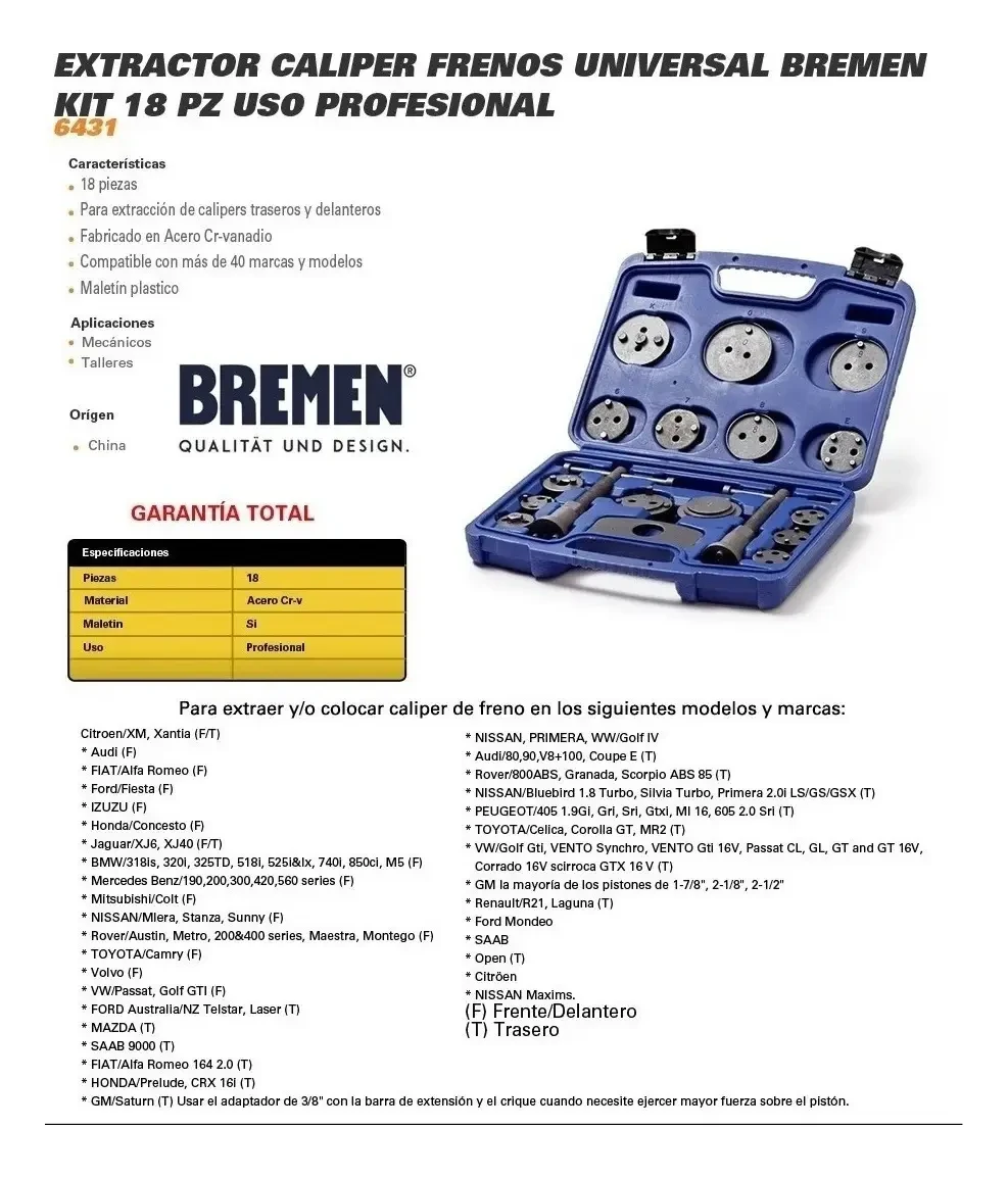 Kit Extractor Caliper De Freno Bremen Universal 18 Pzs Mcn 3