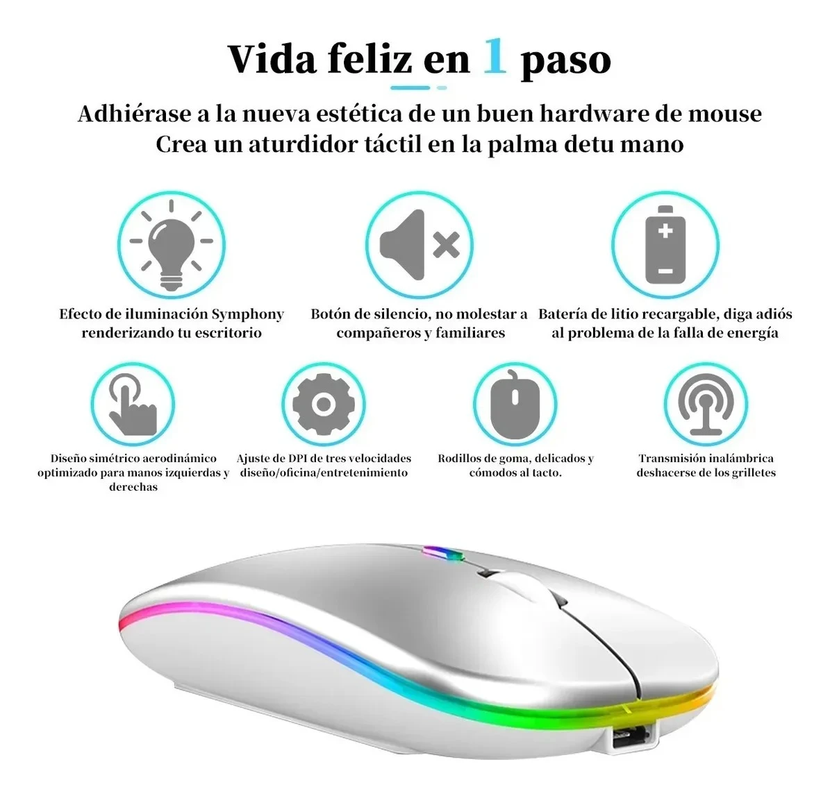 Mouse Inalámbrico Recargable Usb Silencioso Dual Bluetooth 2