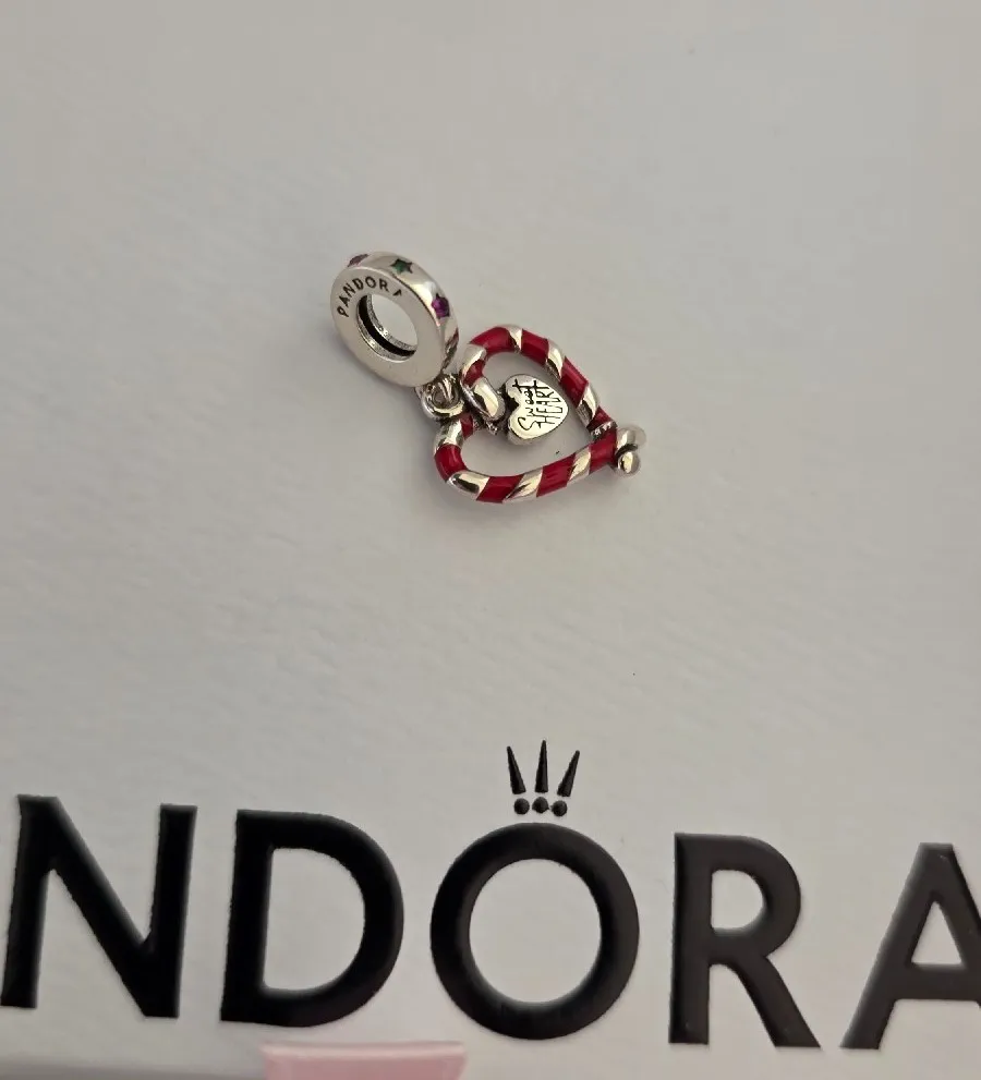 Pandora Double Candy Cane Heart Christmas charm