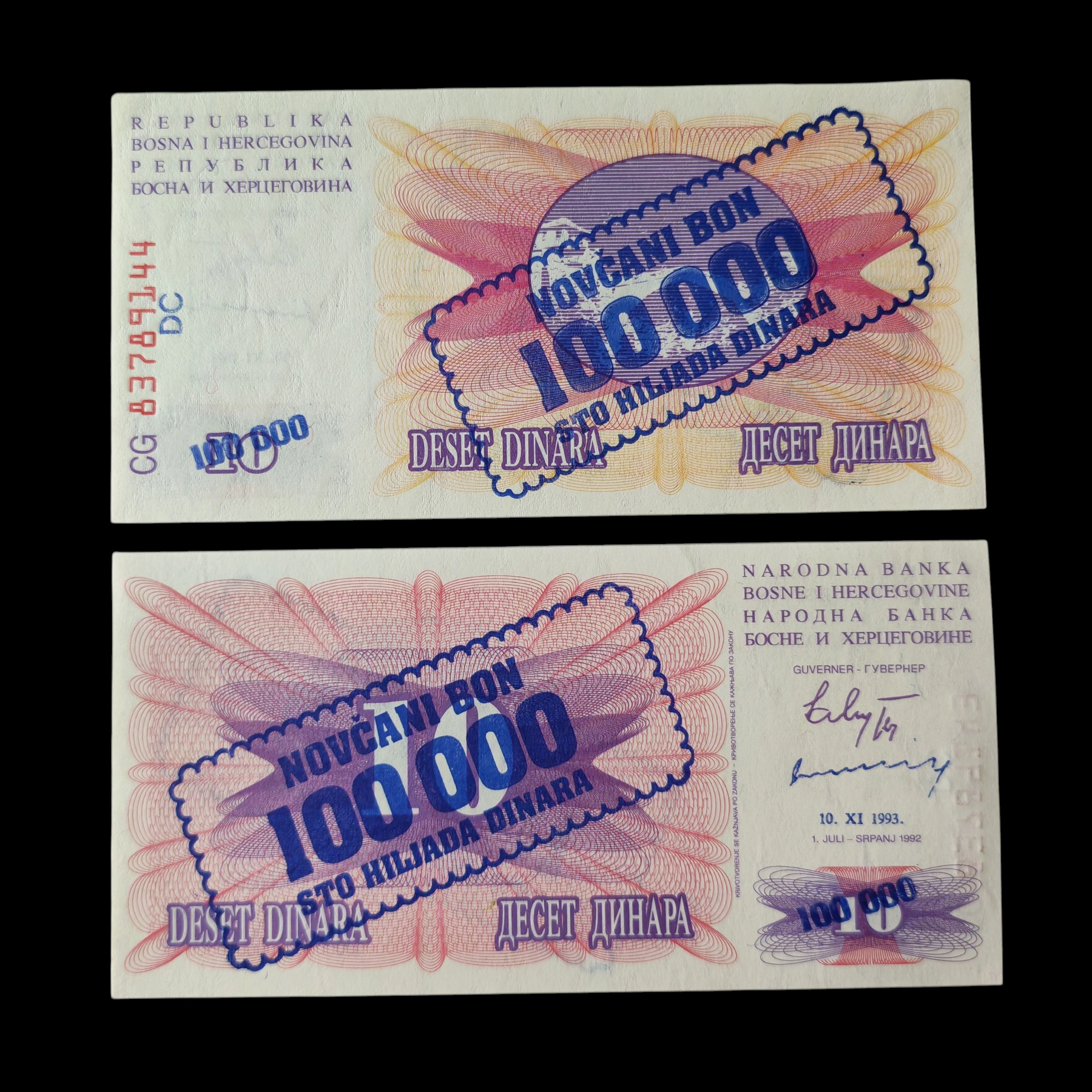 ° Bosnia y Herzegovina resello 100 mil dinares UNC