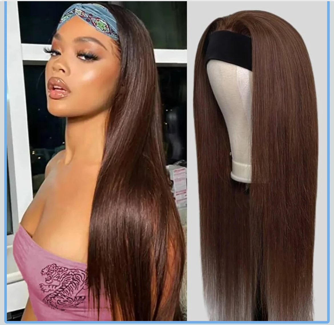 Peluca semi cabello yaki chocolate 22 pulgadas 