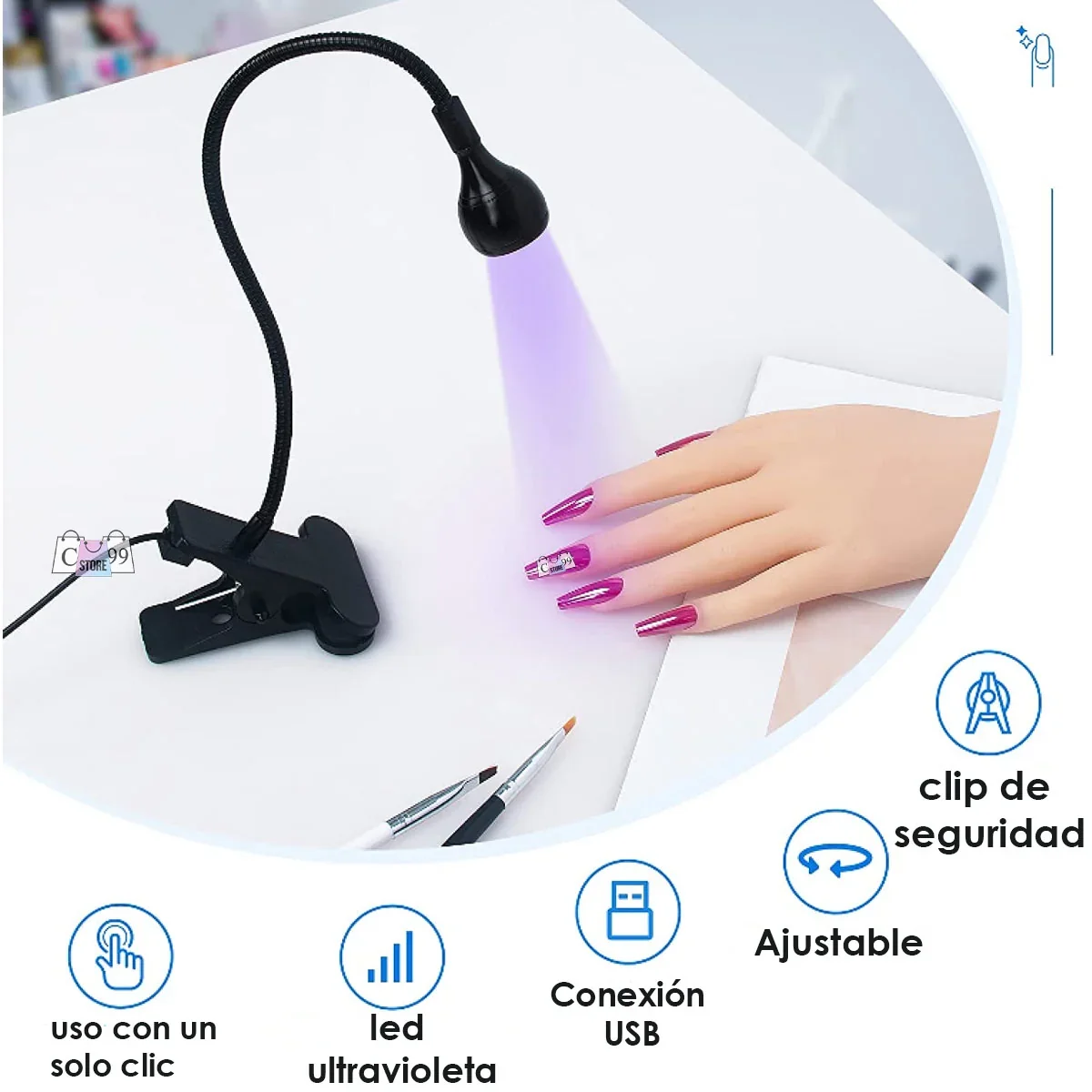 Lampara UV Para Uñas Flexible 360° Con Clip 