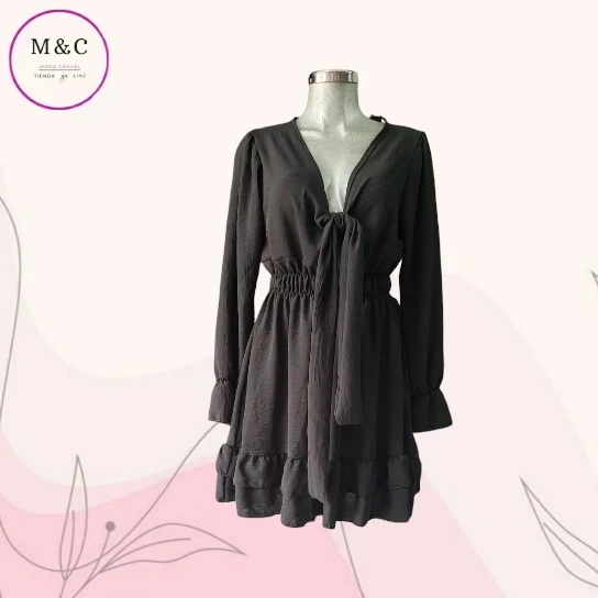 Vestido corto estilo campesino manga larga 2