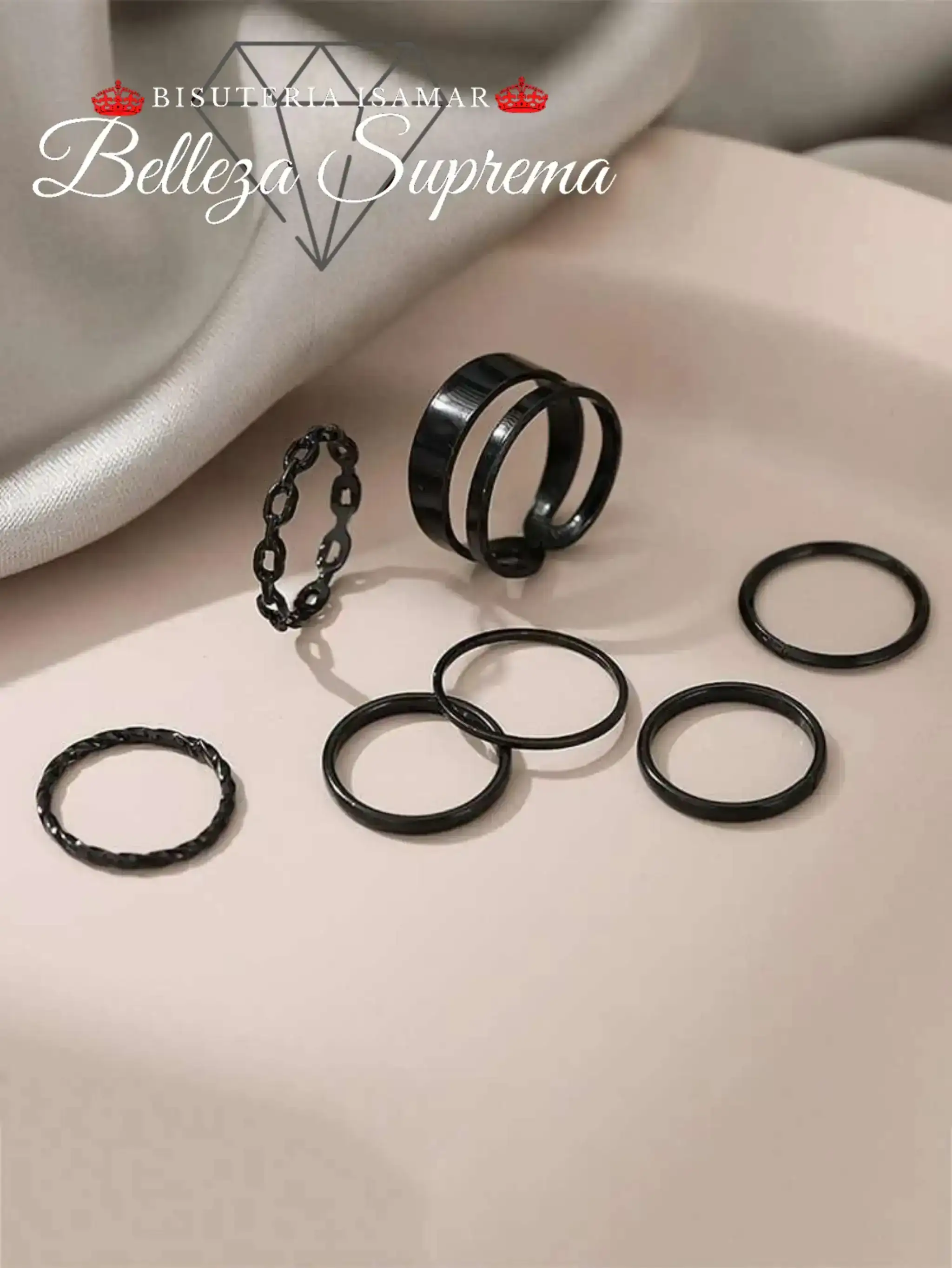 SET ANILLOS NEGROS MINIMALISTA 3