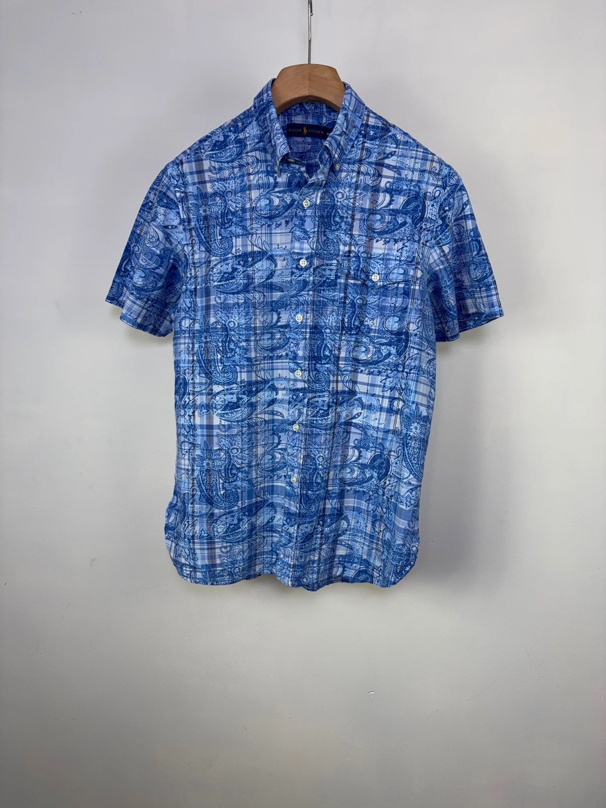 Camisa Manga Corta Polo Ralph Lauren Estampado Paisley Azul 