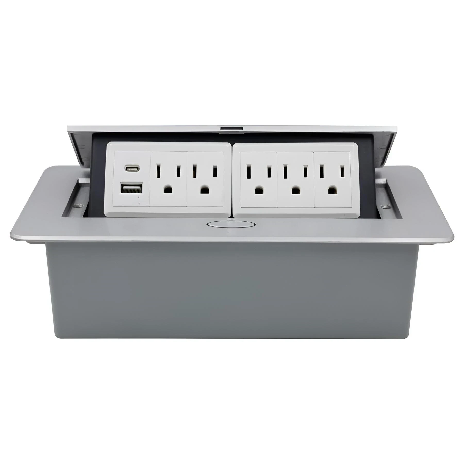 TOMACORRIENTE MESA QUINTUPLE + 2 USB A+C PLATEADO