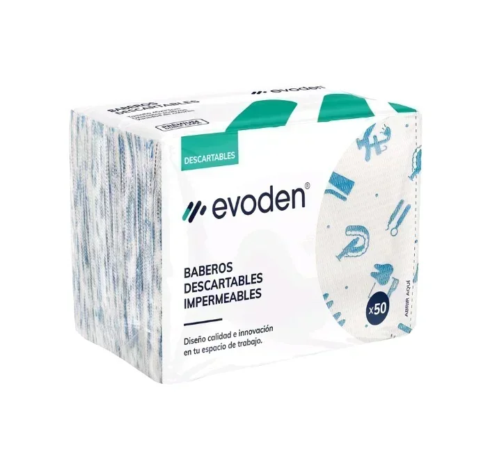 BABEROS DESCARTABLES PREMIUM ESTAMPADOS COLOR, DOBLE Capa, BOLSA x 50u. EVODEN