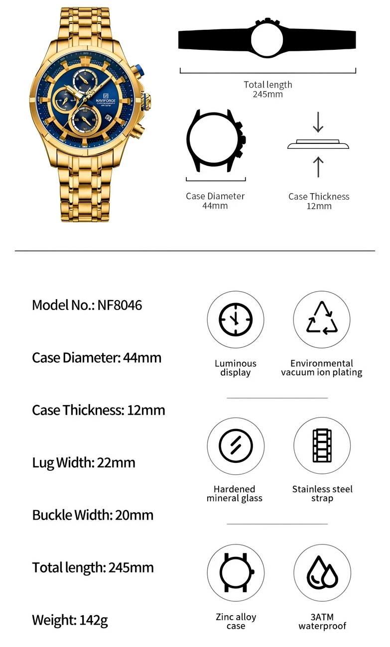 Reloj Naviforce Casual Nf8046 Crono Hombre 7