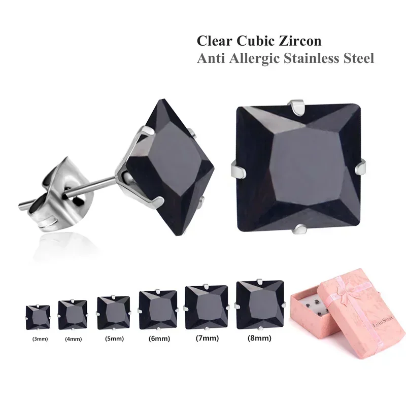 Pendientes Cristal Negro Cuadrado 