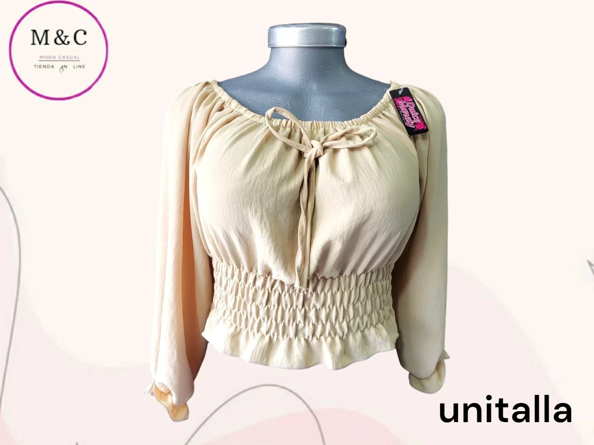Blusa cintura corrugada manga larga  2