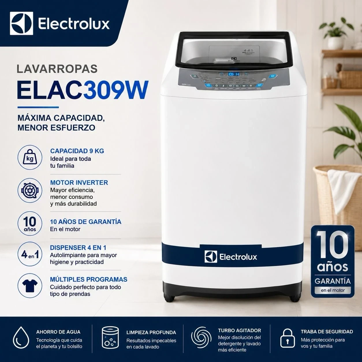 Lavarropas Electrolux 9kg blanco
